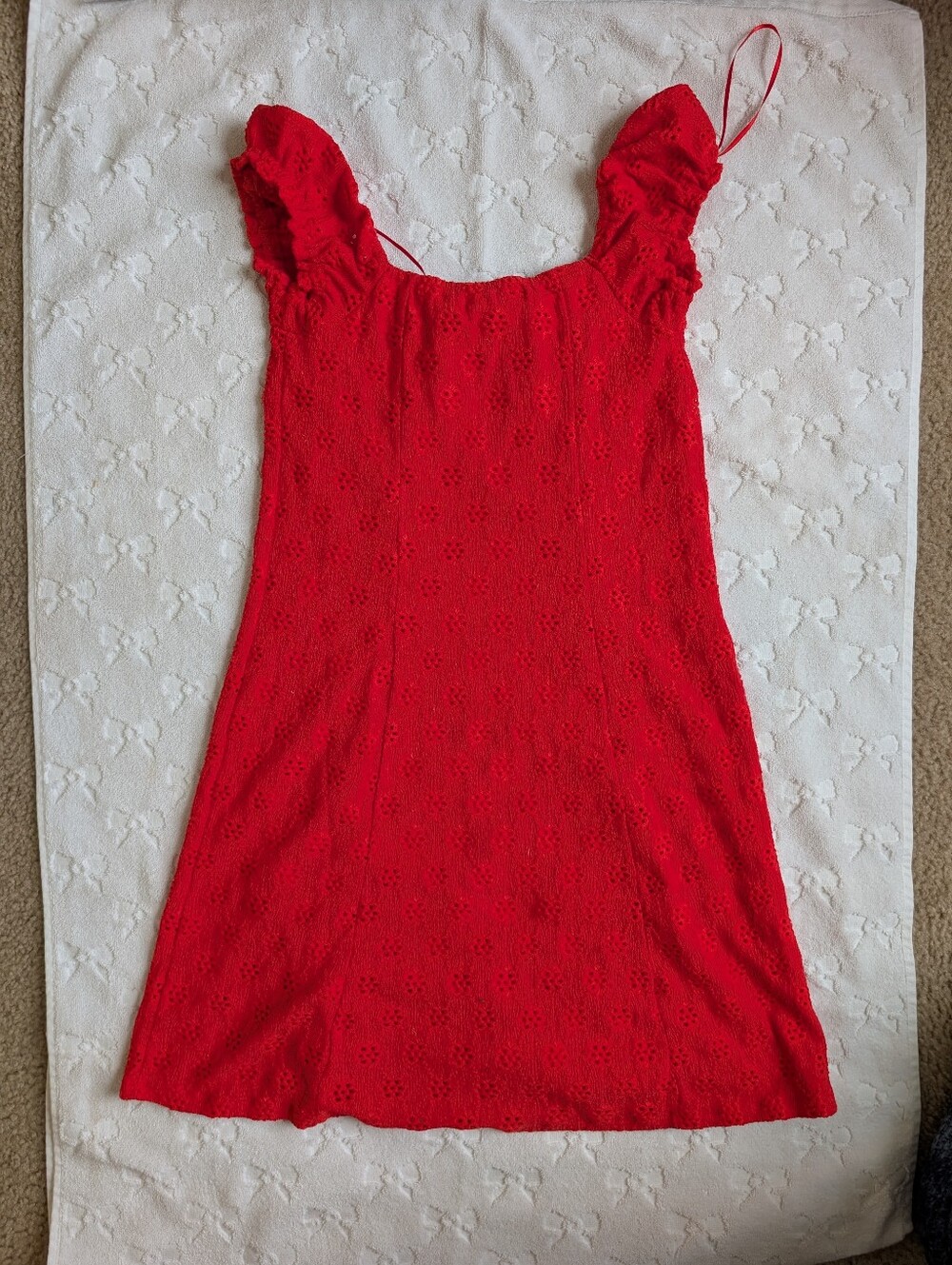 Aeropostale Red Lace Mini Dress with Puff Straps